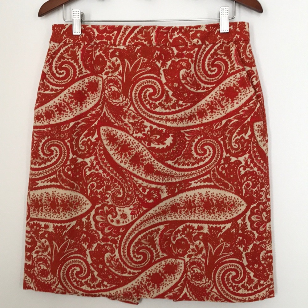 J Crew orange paisley skirt